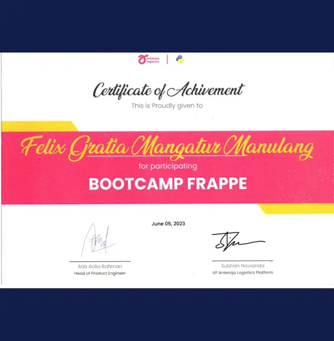 Frappe Framework Bootcamp certificate
